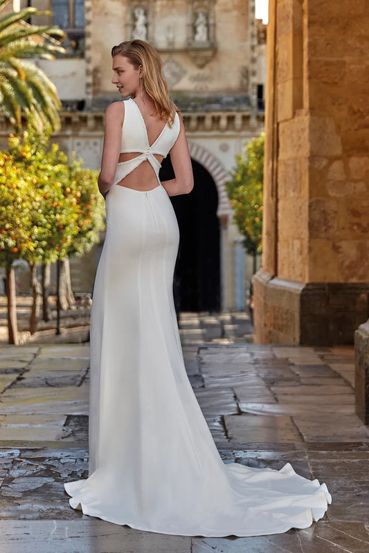 Dress For Wedding Sleeveless Mermaid Train Round Neckline Off-white Wedding Dresses Formal Women's Dresses