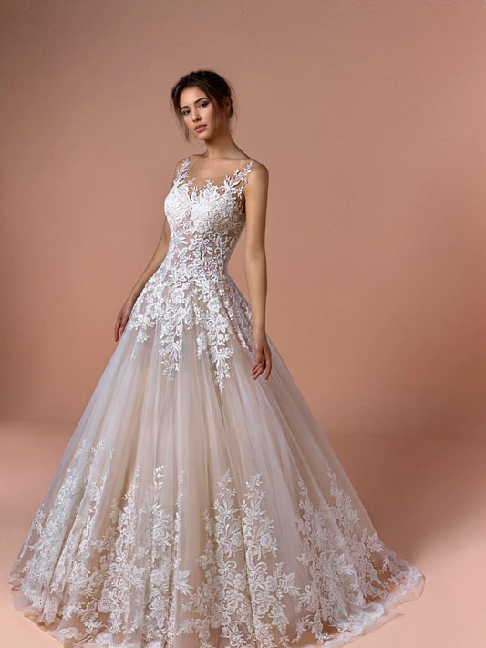 Dress For Wedding Sleeveless Tulle Embroidered A-line Wedding Dress Formal Women's Dresses