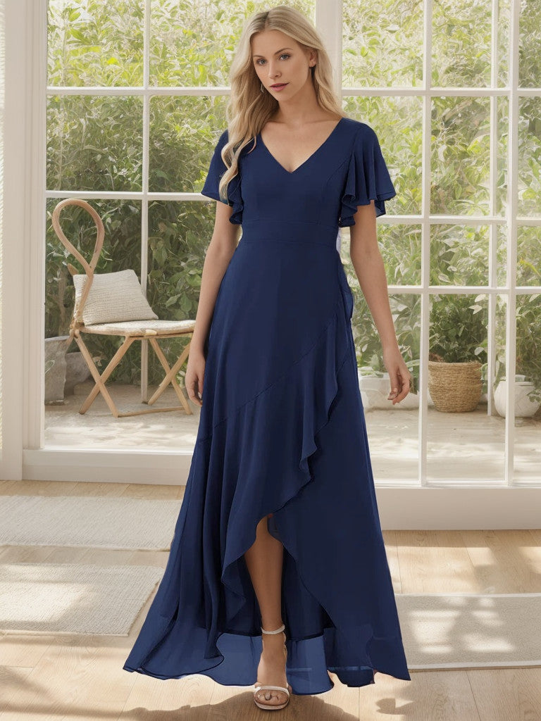 Charming Chiffon Bridesmaid Dress with Lotus Leaf Hemline