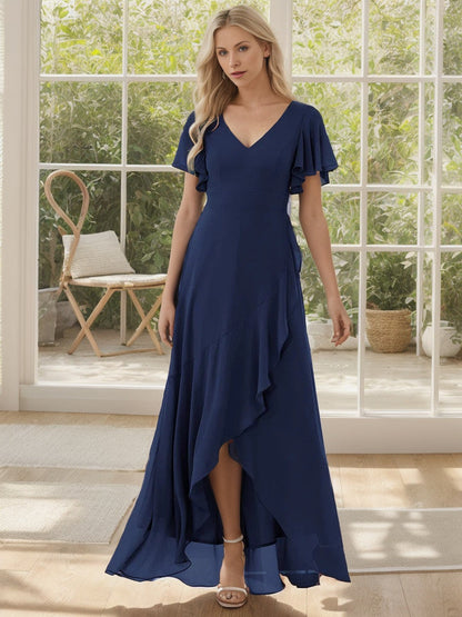 Charming Chiffon Bridesmaid Dress with Lotus Leaf Hemline