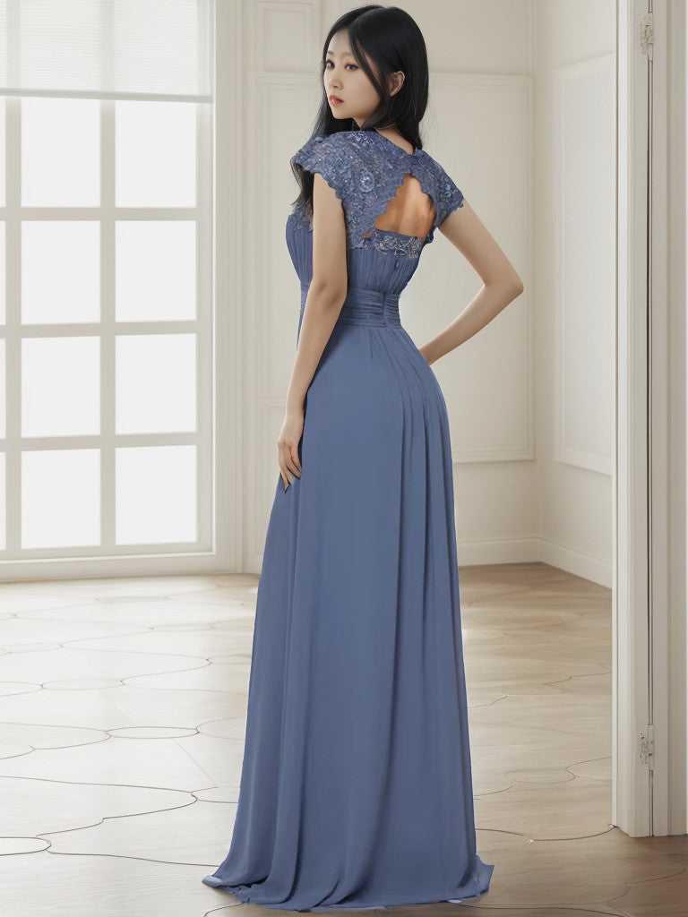 Maxi Lace Cap Sleeve Long Formal Evening Dress