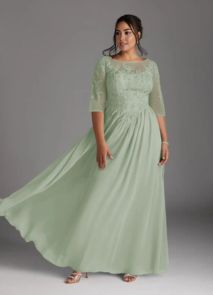 Dress Plum Scoop Lace Chiffon A-Line Mother Of The Bride Evening Dress Fashion Three-Quarter Sleeve Back Zip Plus Size Mother Of The Groom Dresses