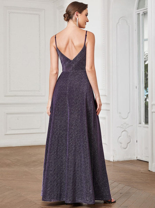 Spaghetti Strap Pleated A-Line Evening Dress