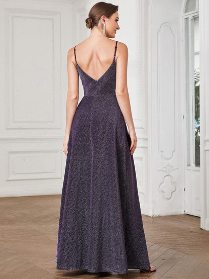 Spaghetti Strap Pleated A-Line Evening Dress