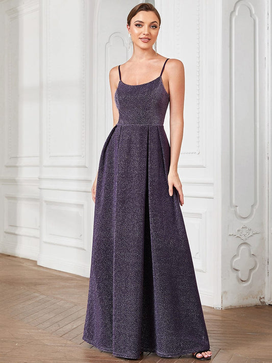 Spaghetti Strap Pleated A-Line Evening Dress