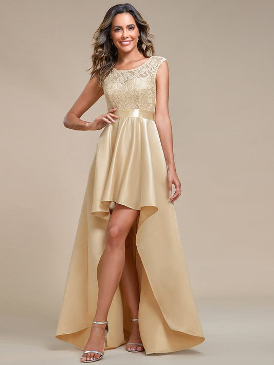 Elegant Sleeveless High-low Lace Top Prom Dresses