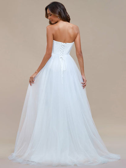 Romantic Back-laced Adjustable Strapless A-Line Tulle Wedding Dress/No Veils
