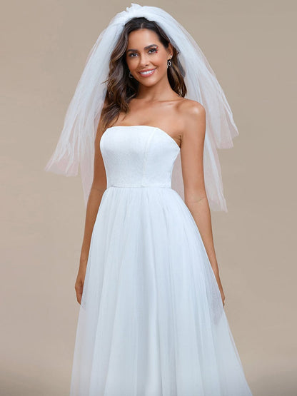 Romantic Back-laced Adjustable Strapless A-Line Tulle Wedding Dress/No Veils