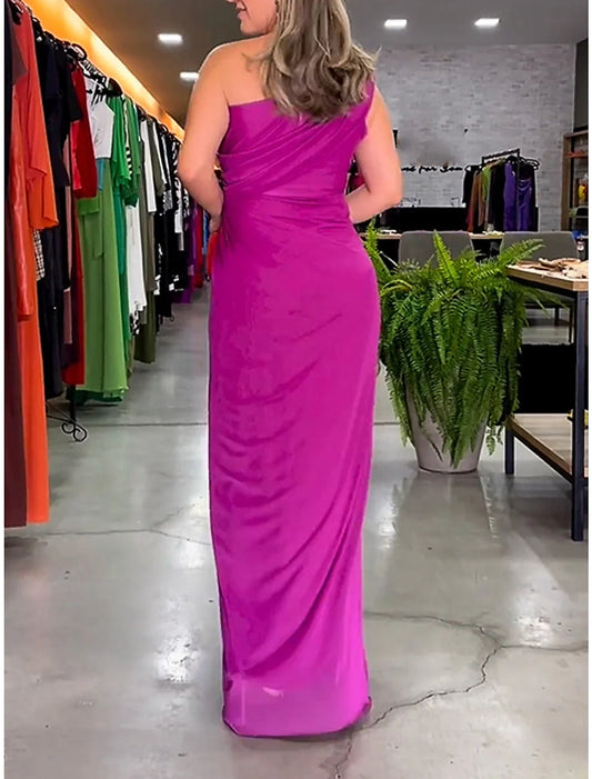 Women's Prom Dress Party Dress Wedding Guest Dress Velvet Dress Long Dress Maxi Dress Purple Sleeveless Pure Color Split Spring Fall Winter One Shoulder Fashion