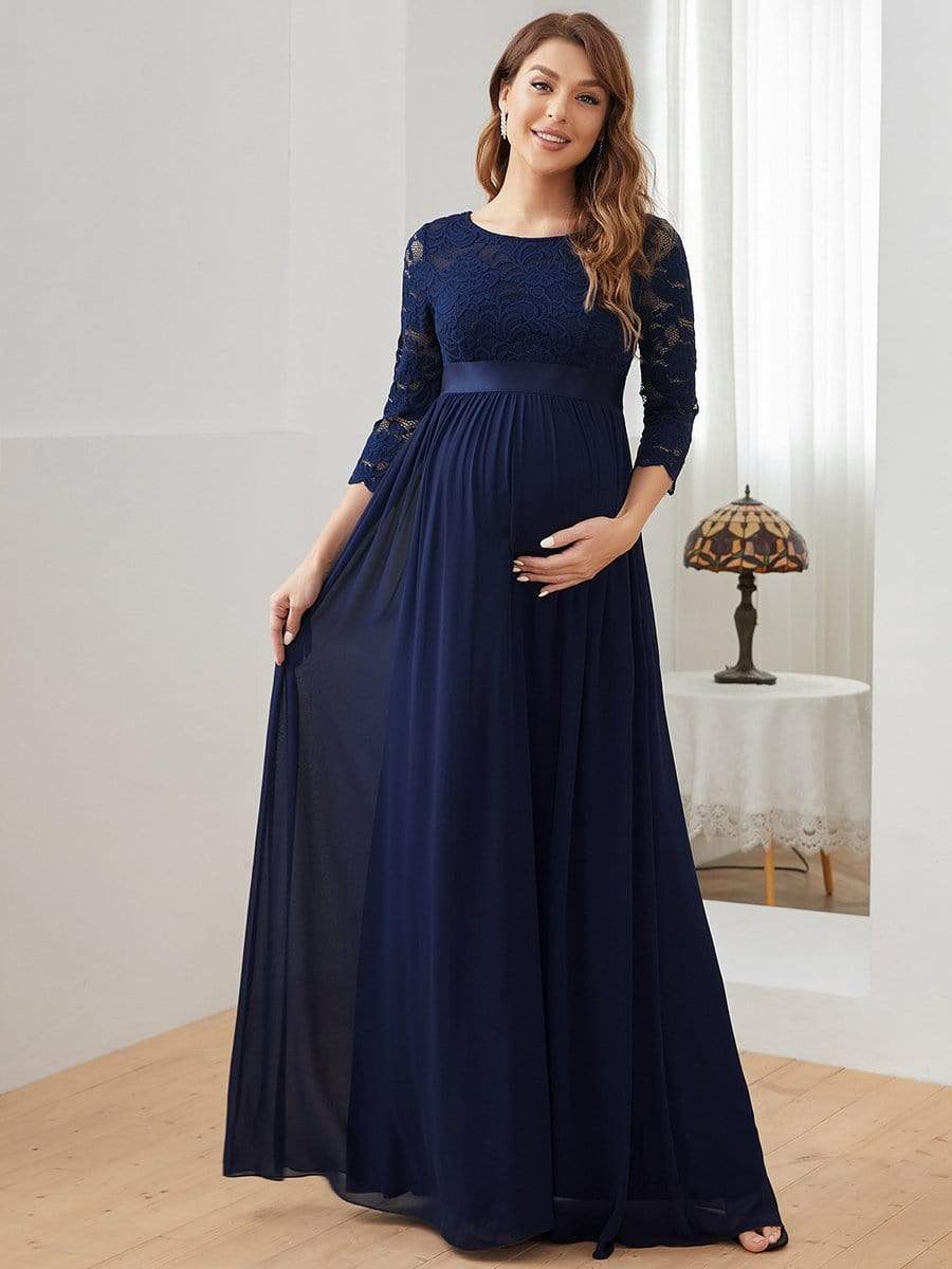 Sweetheart 3/4 Sleeve Floor-Length Lace Maternity Dress