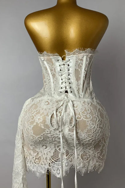 Edgy Sheath Strapless Corset Lace Mini Wedding Dress