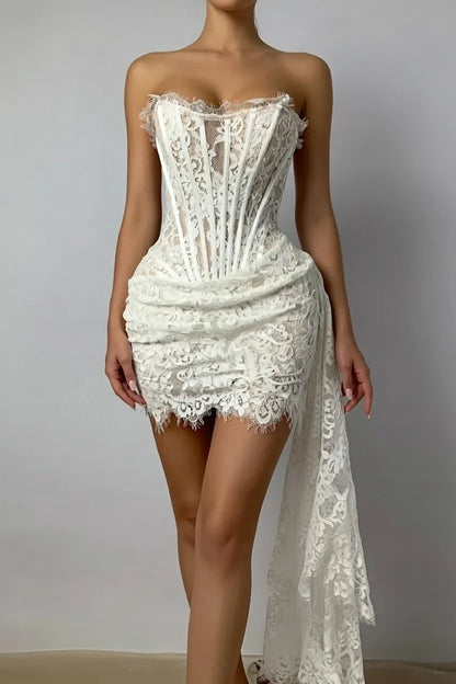 Edgy Sheath Strapless Corset Lace Mini Wedding Dress