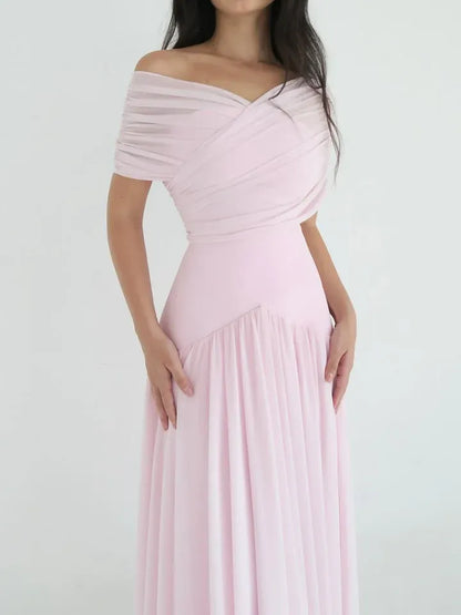Elegant A-Line Off-The-Shoulder Sleeveless Backless Maxi Evening Dress