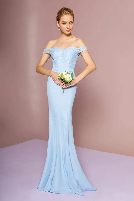Sky‑Blue Lace Mermaid Sweetheart Off‑The‑Shoulder Cap‑Sleeve V‑Back Zipper Floor‑Length Bridesmaid Dresses