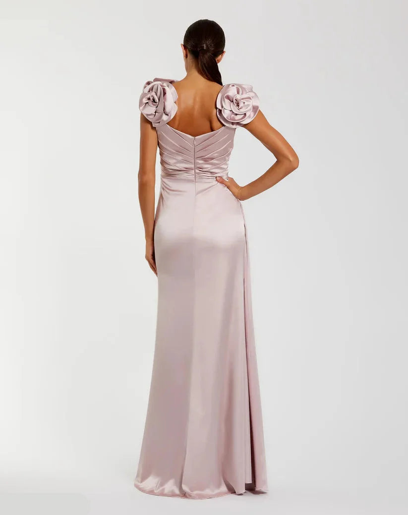 Elegant A-Line 3D Flower Straps Sleeveless Zipper Up Floor-Length Prom Dress