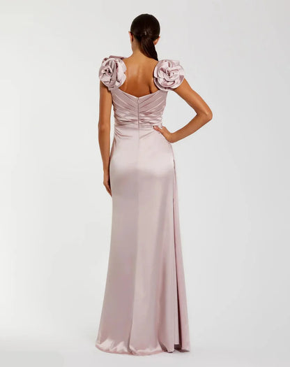 Elegant A-Line 3D Flower Straps Sleeveless Zipper Up Floor-Length Prom Dress