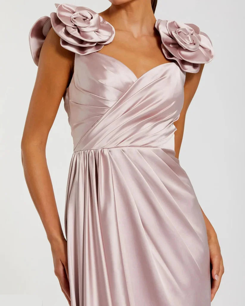 Elegant A-Line 3D Flower Straps Sleeveless Zipper Up Floor-Length Prom Dress