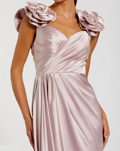 Elegant A-Line 3D Flower Straps Sleeveless Zipper Up Floor-Length Prom Dress