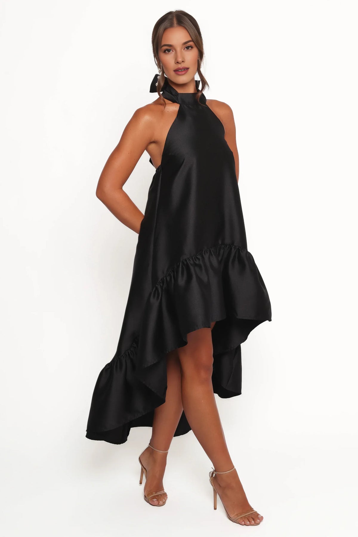 Elegant A-Line Halter Neck Sleeveless Backless Floor-Length Prom Dress