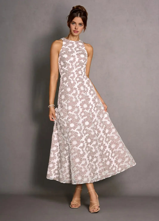 Elegant A-Line High Neck Sleeveless Backless Ankle-Length Evening Dress