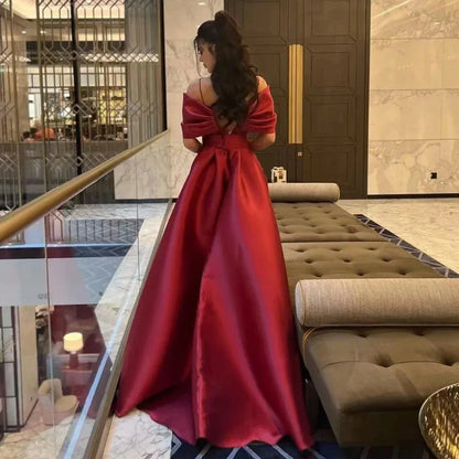 Elegant A-Line Off-The-Shoulder Sleeveless Pleated Satin Sweep Train Prom Dress