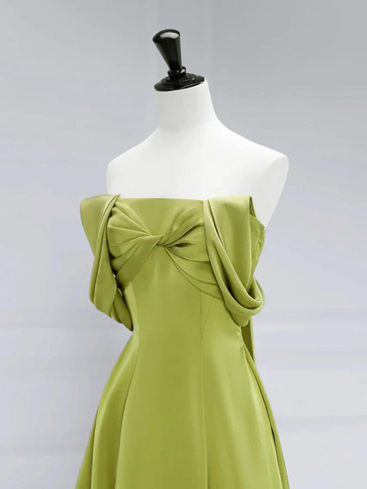 Elegant A-Line Off Shoulder Satin Green Long Prom Dress