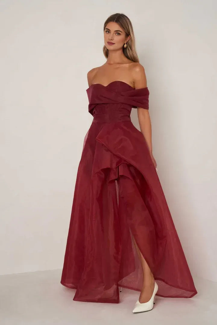Elegant A-Line Off the Shoulder Sleeveless Backless Floor-Length Prom Dress