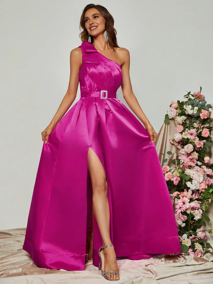 Elegant A-Line One Shoulder Sleeveless Zipper Up Floor-Length Prom Dress