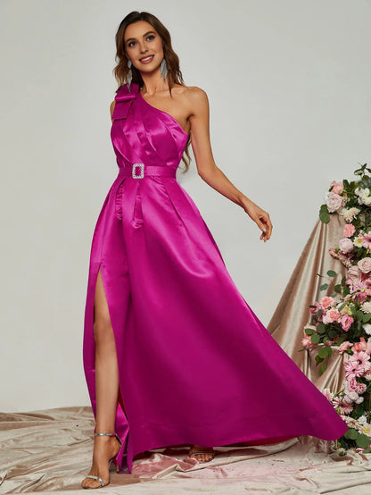 Elegant A-Line One Shoulder Sleeveless Zipper Up Floor-Length Prom Dress