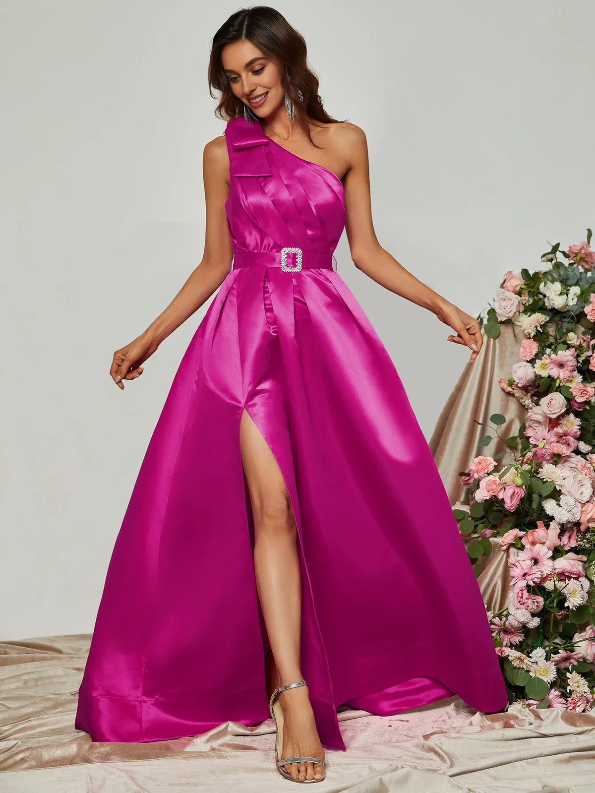 Elegant A-Line One Shoulder Sleeveless Zipper Up Floor-Length Prom Dress
