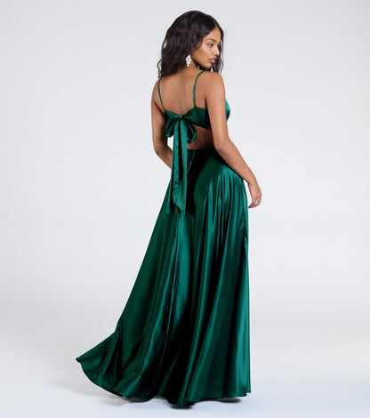Elegant A-Line Spaghetti Straps Sleeveless Satin Floor-Length Prom Dress