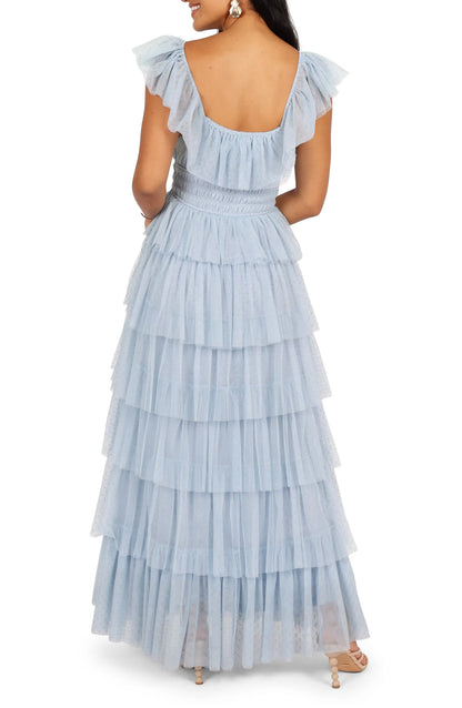 Elegant A-Line Square Neck Cap Sleeve Backless Floor-Length Prom Dress