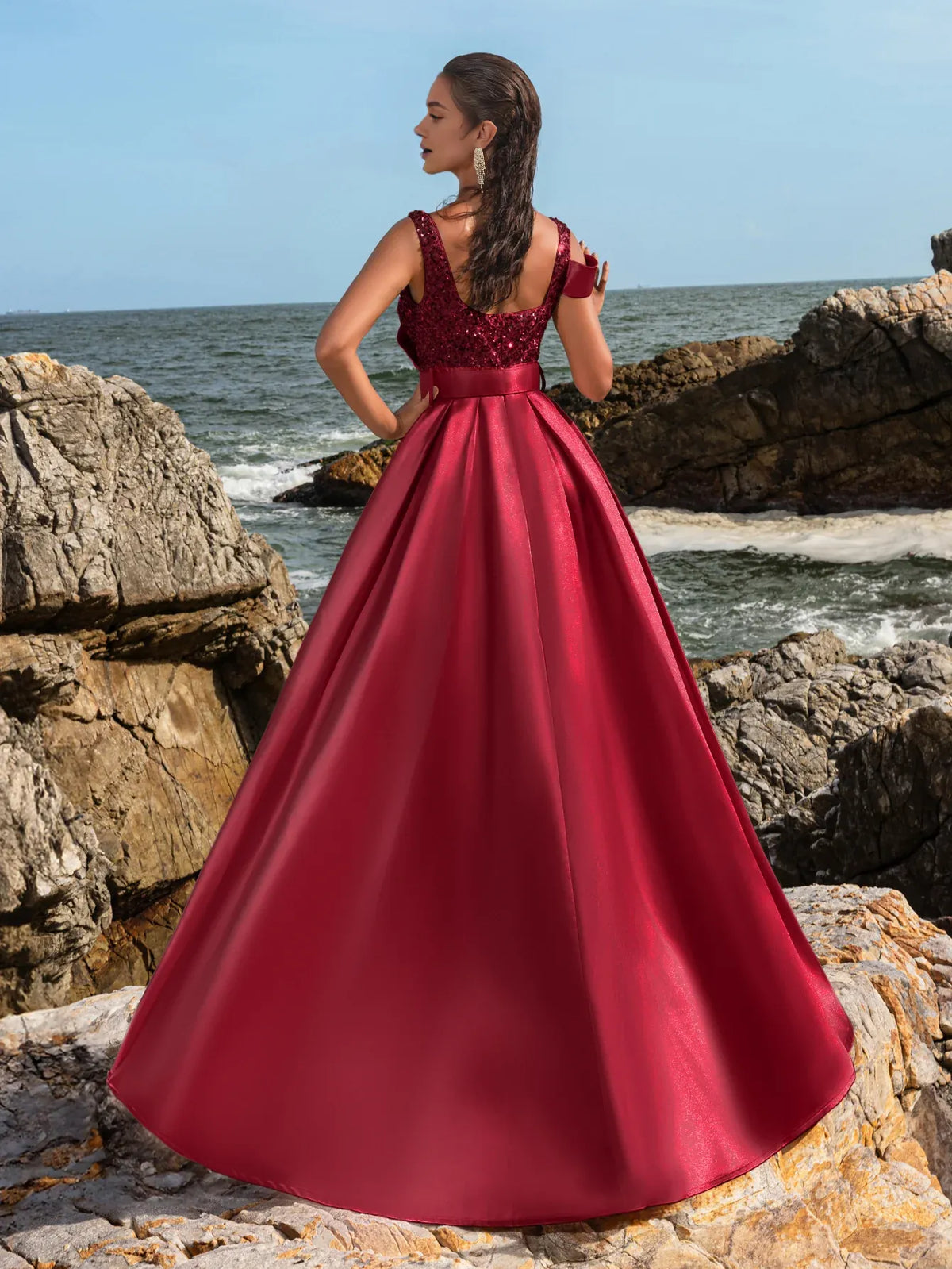 Elegant A-Line Square Neck Sleeveless Backless Floor-Length Prom Dress