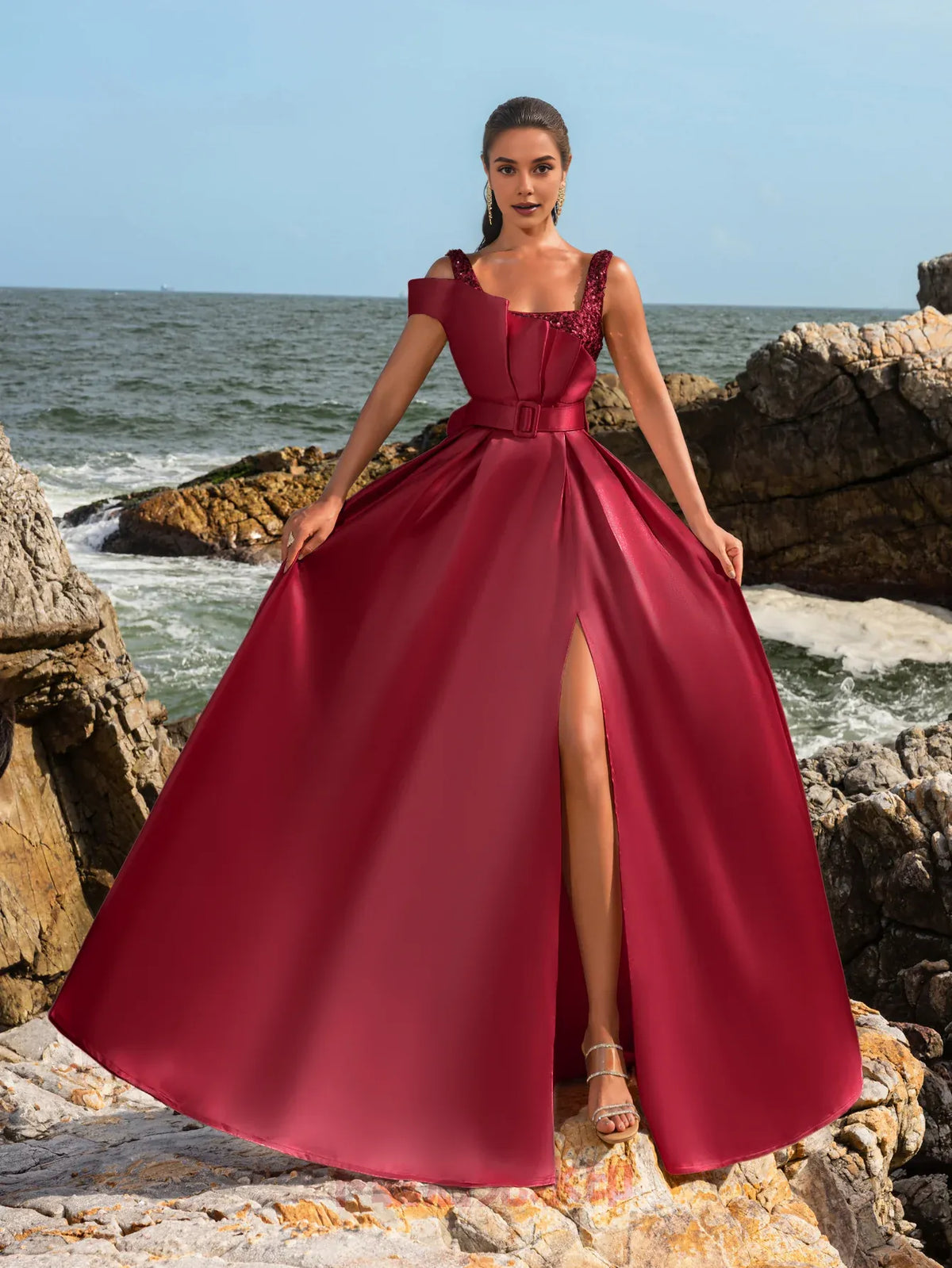 Elegant A-Line Square Neck Sleeveless Backless Floor-Length Prom Dress