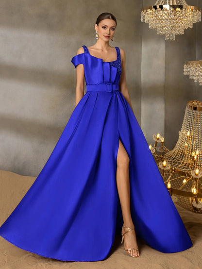 Elegant A-Line Square Neck Sleeveless Backless Floor-Length Prom Dress
