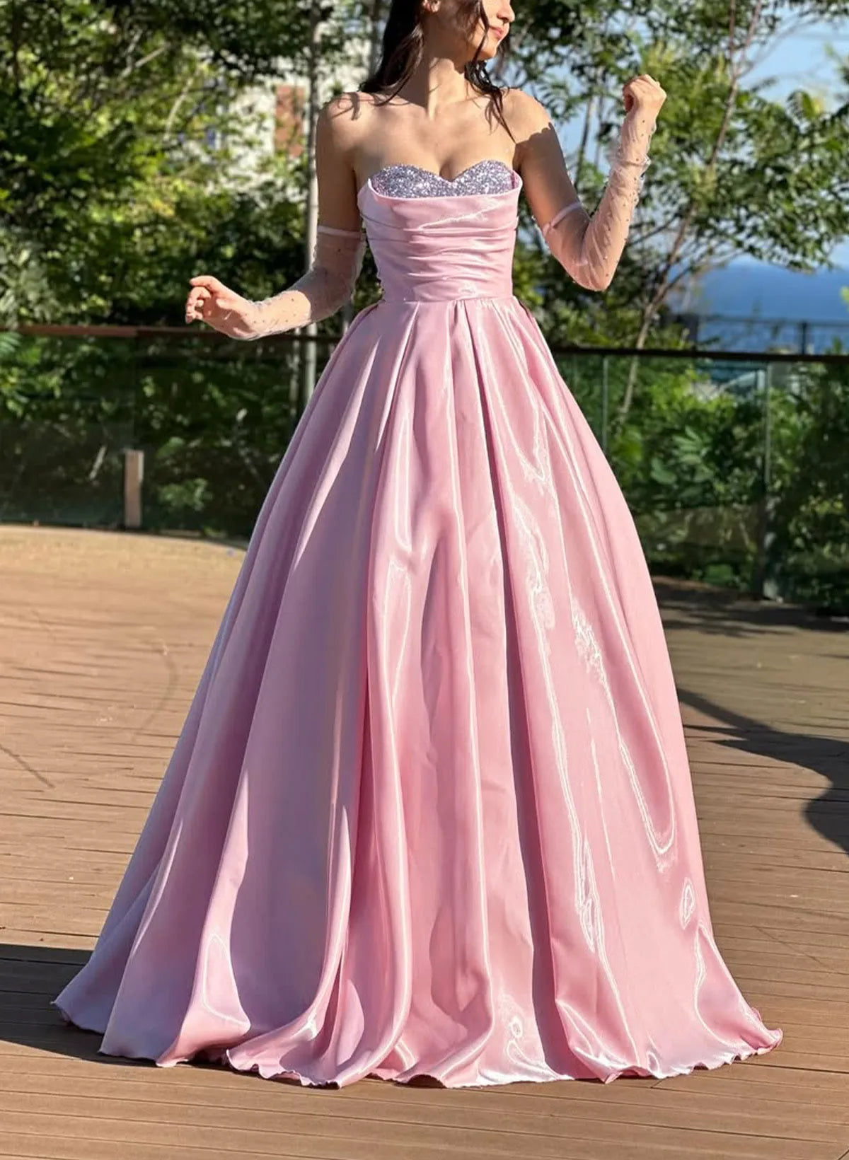 Elegant A-Line Sweetheart Sleeveless Pleated Backless Satin Floor Length Prom Dress