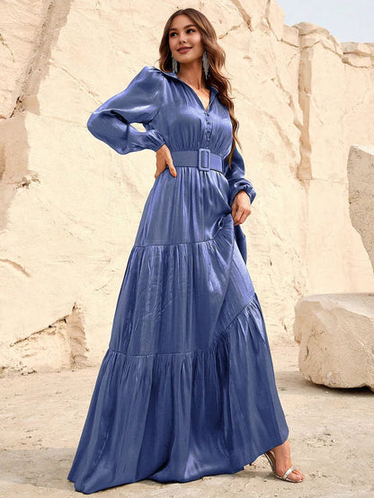 Elegant A-Line V Neck Lantern Sleeve Floor-Length Prom Dress