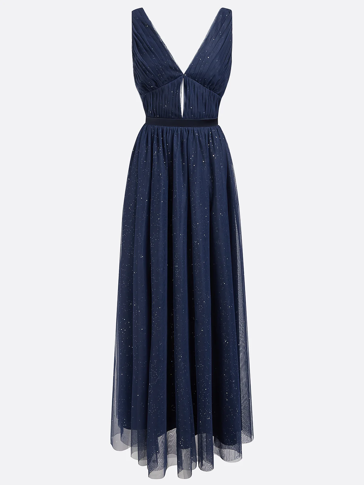 Elegant A-Line V Neck Sleeveless Back Zip Ankle-Length Evening Dress