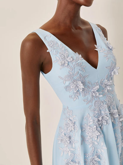 Elegant A-Line V Neck Sleeveless Zipper Up Asymmetric-Length Prom Dress