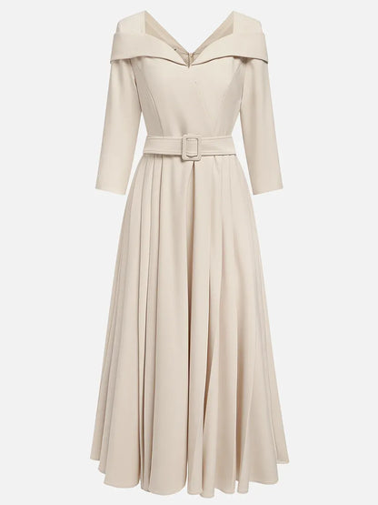 Elegant A-Line V Neck Three Quarter Sleeve Back Zip Tea-Length Evening Dress