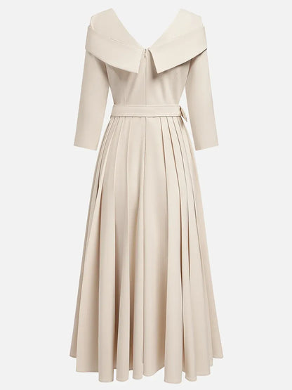 Elegant A-Line V Neck Three Quarter Sleeve Back Zip Tea-Length Evening Dress