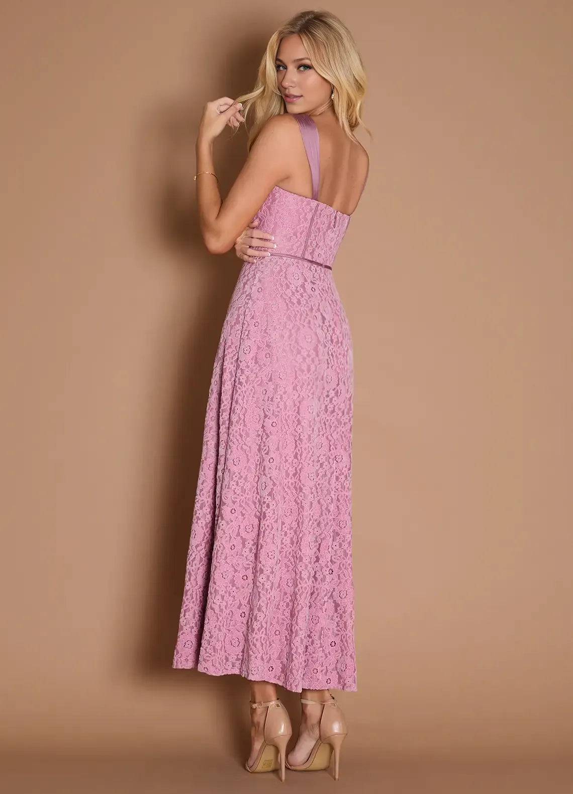 Elegant A-Line Wide Shoulder Straps Sleeveless Backless Ankle-Length Evening Dress