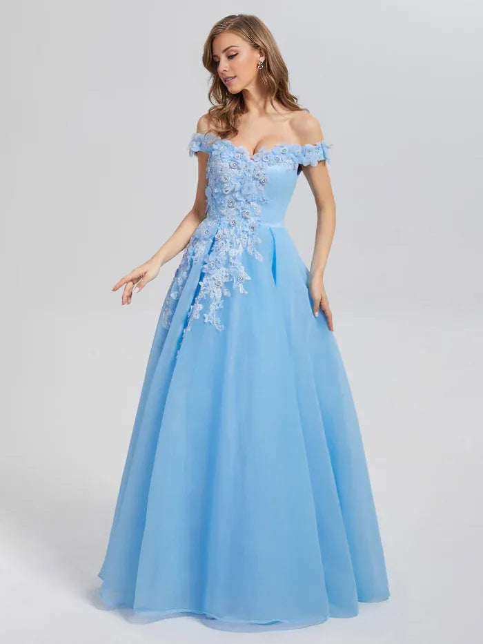 Elegant A-line Off the Shoulder Sleeveless Backless Floor-Length Prom Dress