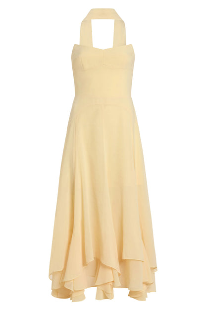 Elegant A-line Strapless Chiffon Halter Chiffon High Low Midi Prom Dress