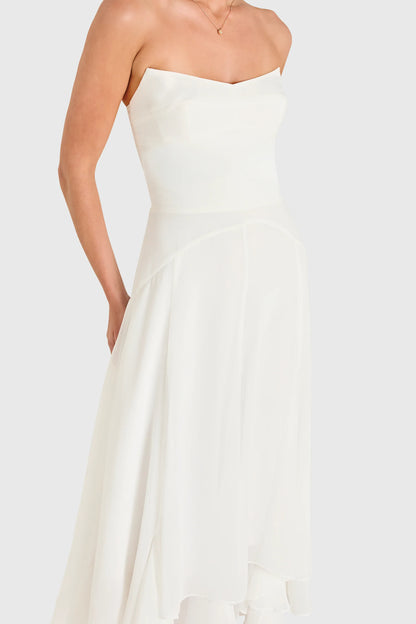 Elegant A-line Strapless Chiffon Halter Chiffon High Low Midi Prom Dress