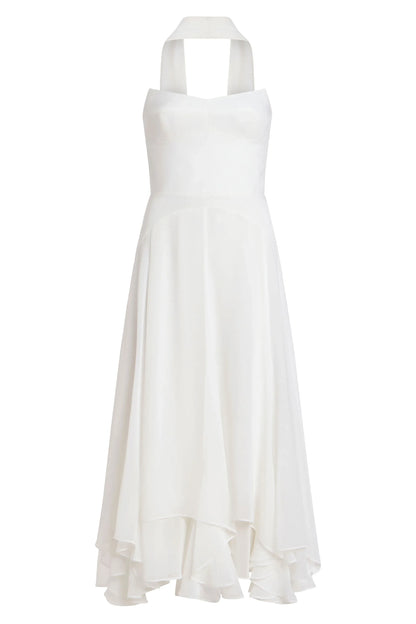 Elegant A-line Strapless Chiffon Halter Chiffon High Low Midi Prom Dress