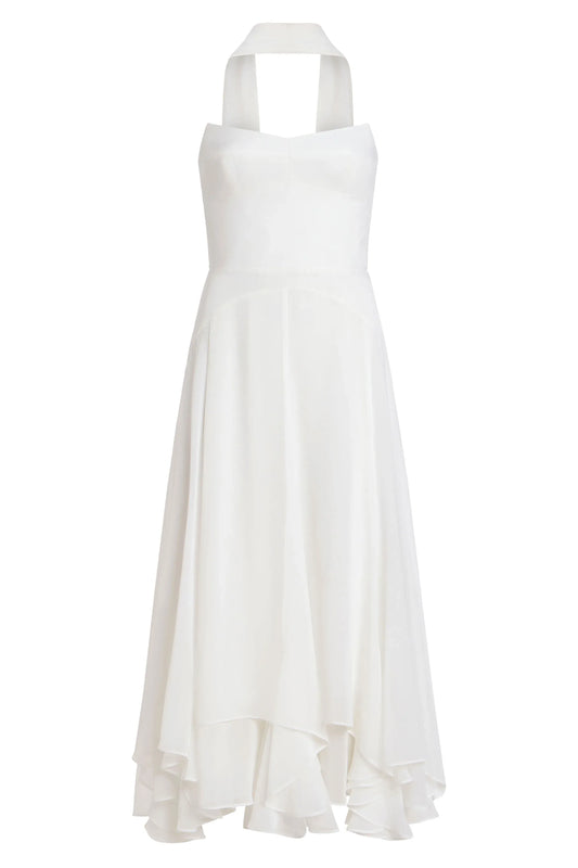 Elegant A-line Strapless Chiffon Halter Chiffon High Low Midi Prom Dress