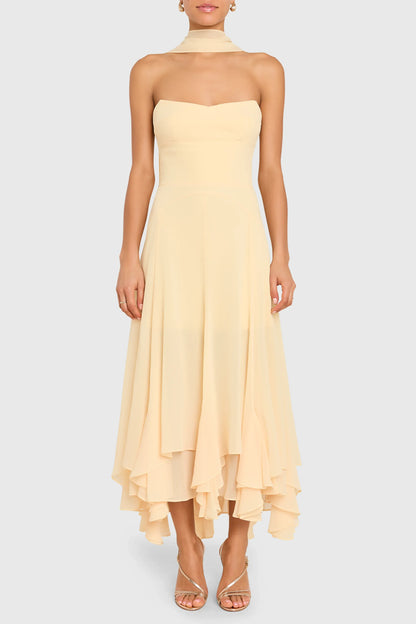 Elegant A-line Strapless Chiffon Halter Chiffon High Low Midi Prom Dress