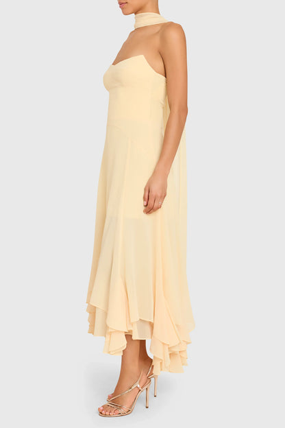 Elegant A-line Strapless Chiffon Halter Chiffon High Low Midi Prom Dress