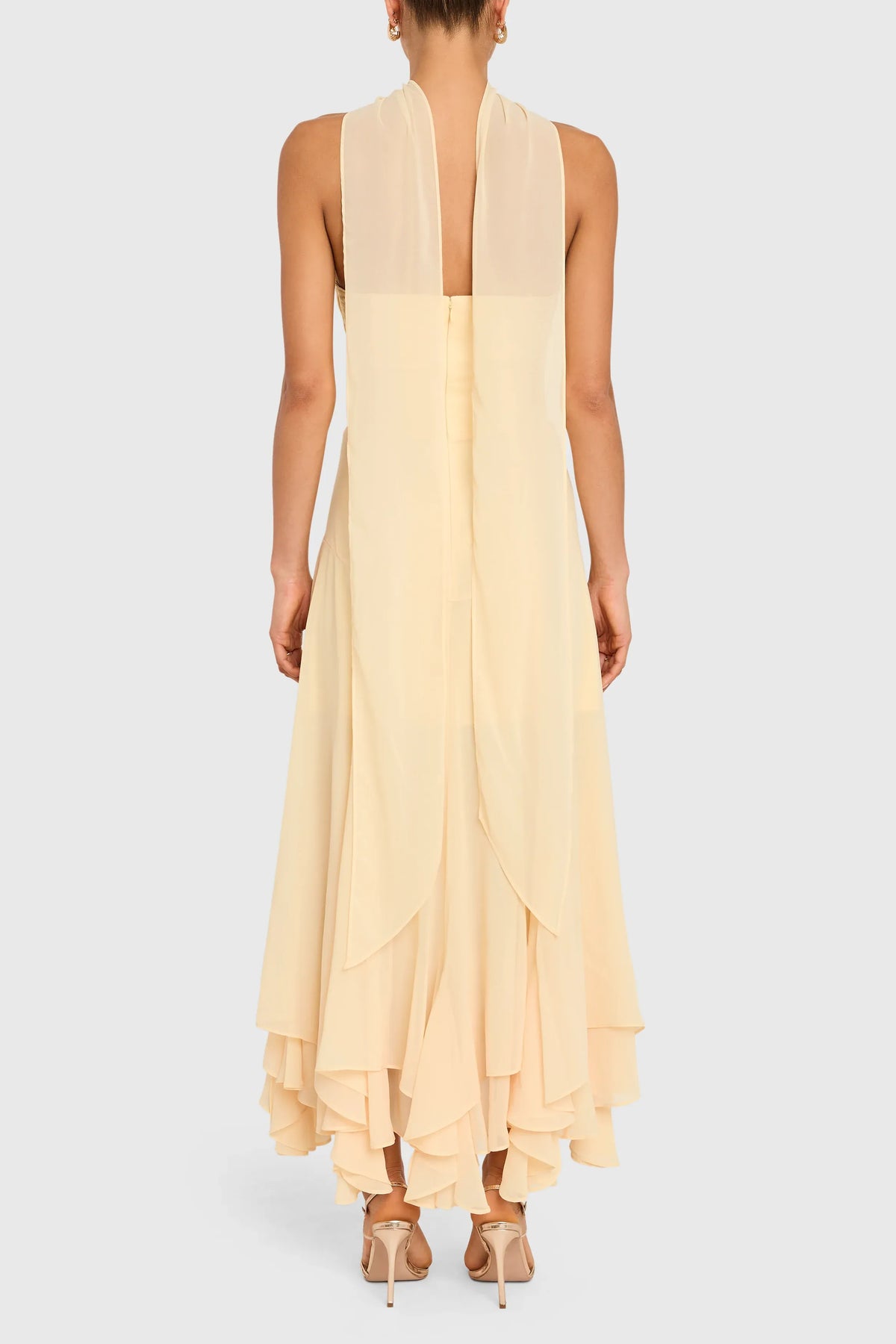 Elegant A-line Strapless Chiffon Halter Chiffon High Low Midi Prom Dress